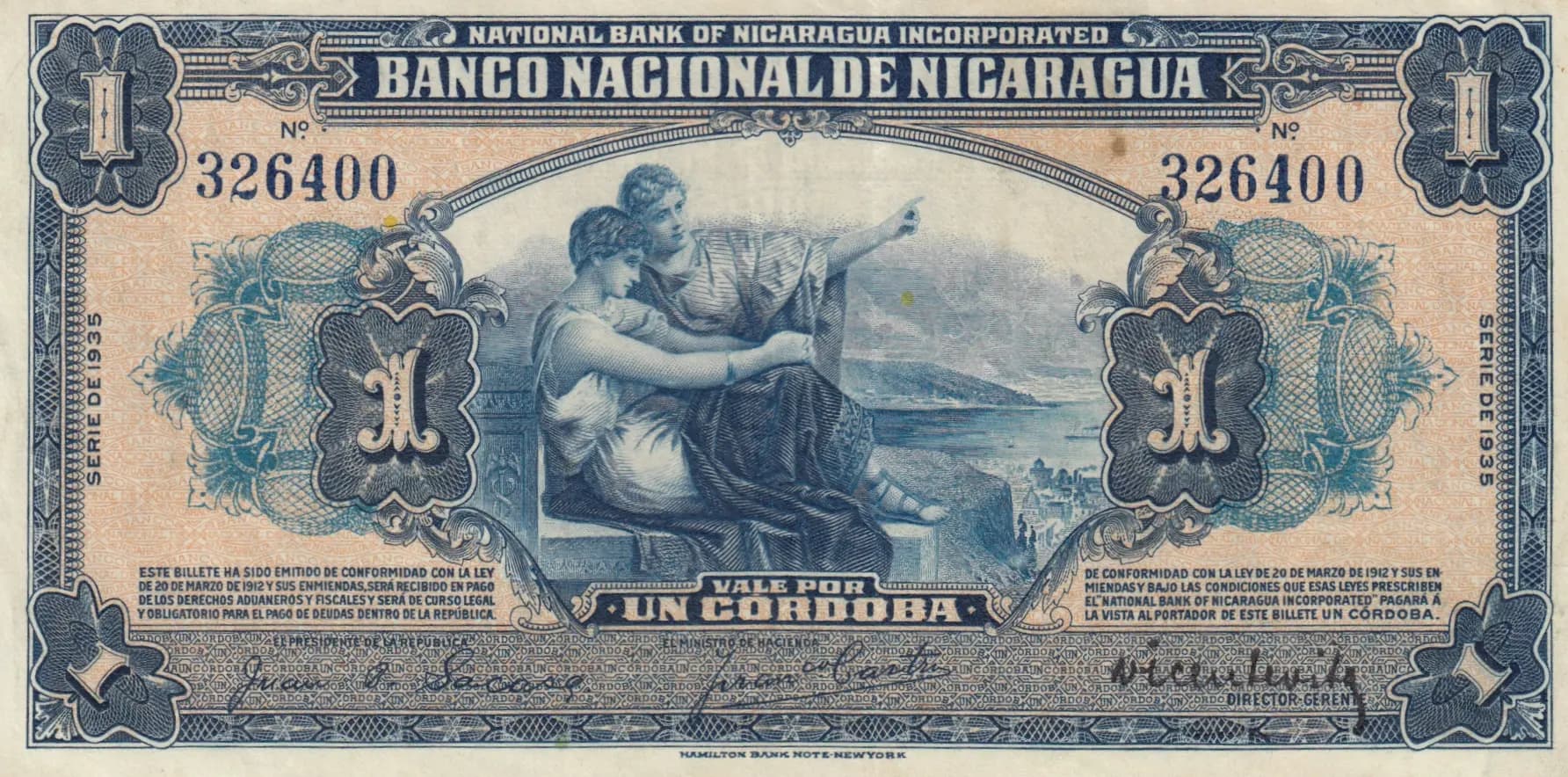 1 cordoba 1938 from Nicaragua, P-82