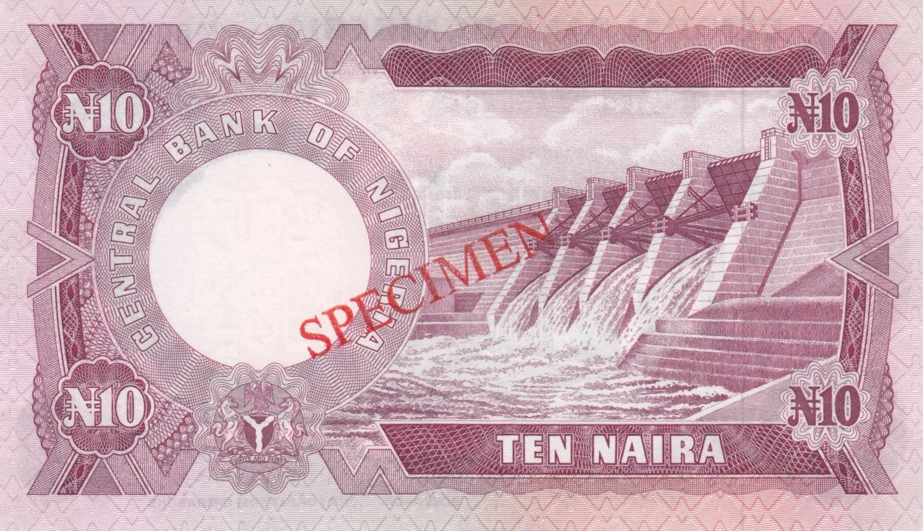 10 naira 1973 specimen from Nigeria, P-17as (1973) — image 2