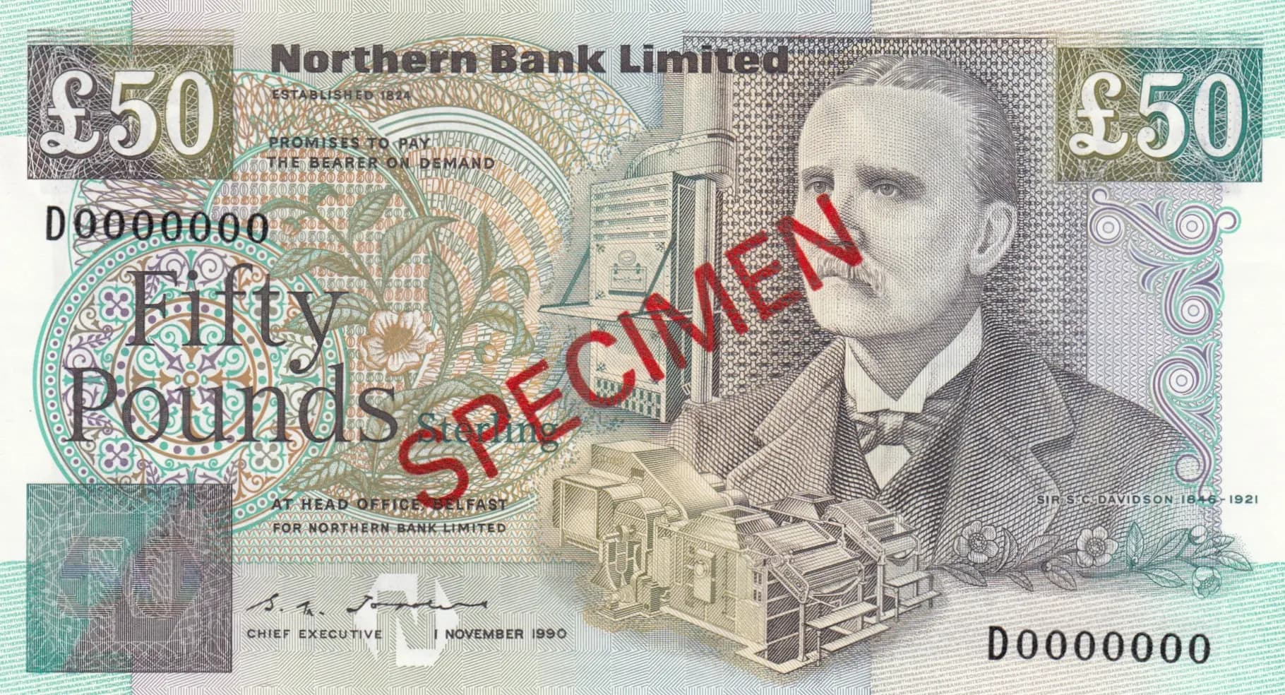 50 pounds 1990 specimen from Northern Ireland, P-196s (1990) — image 1