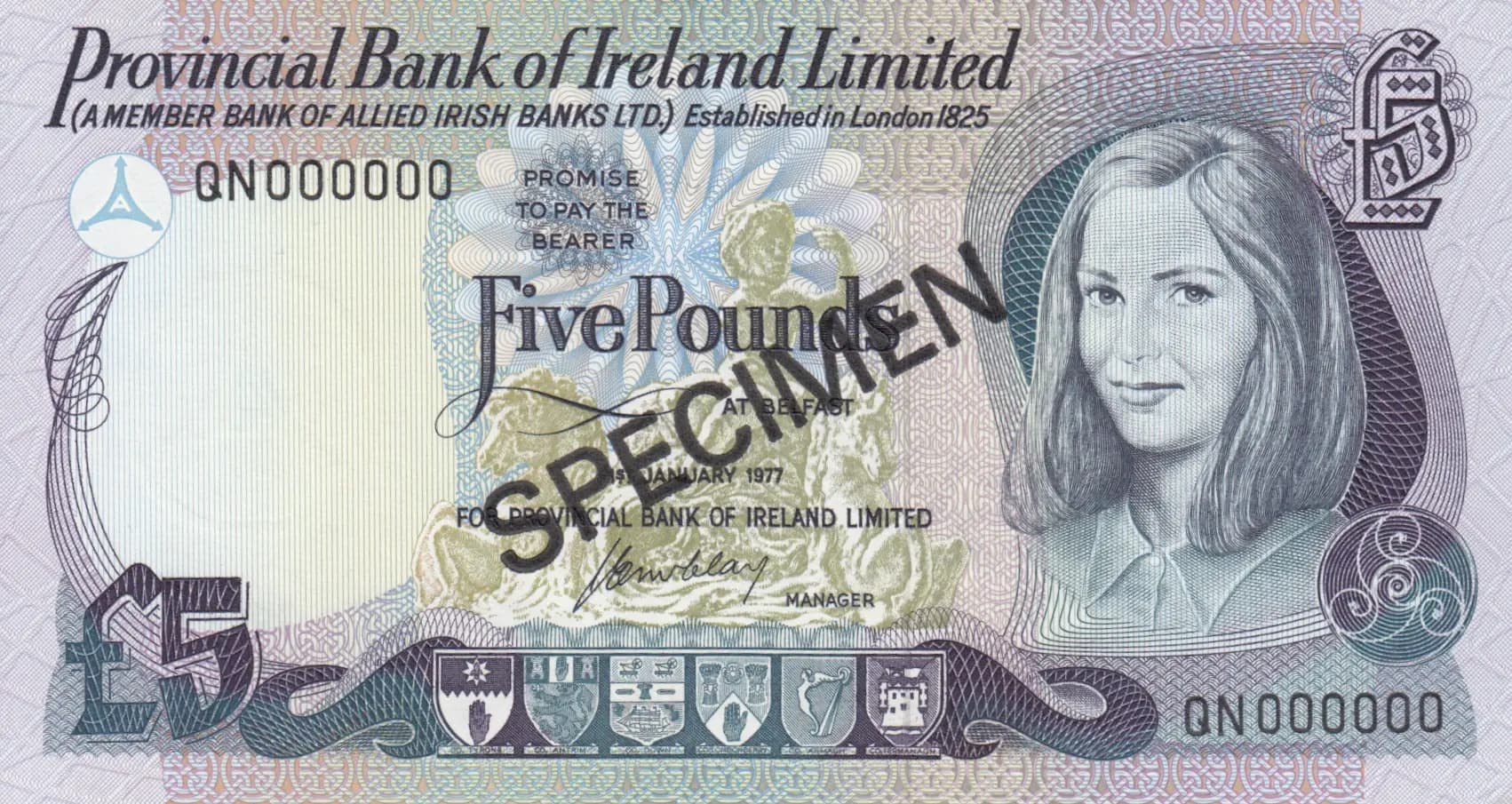 5 pounds 1977 specimen from Northern Ireland, P-248as