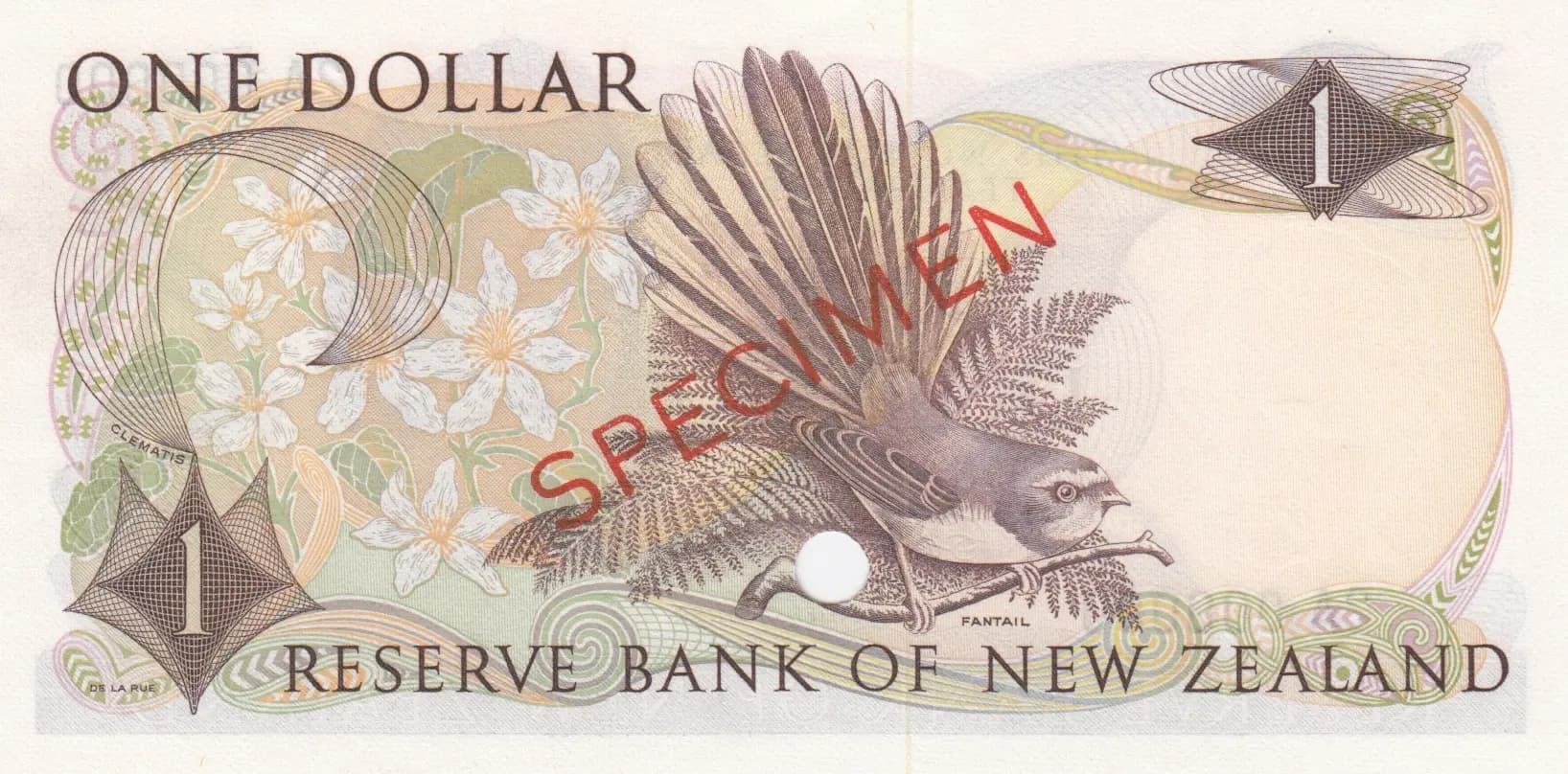 1 dollar 1967 specimen from New Zealand, P-163s (1967) — image 2