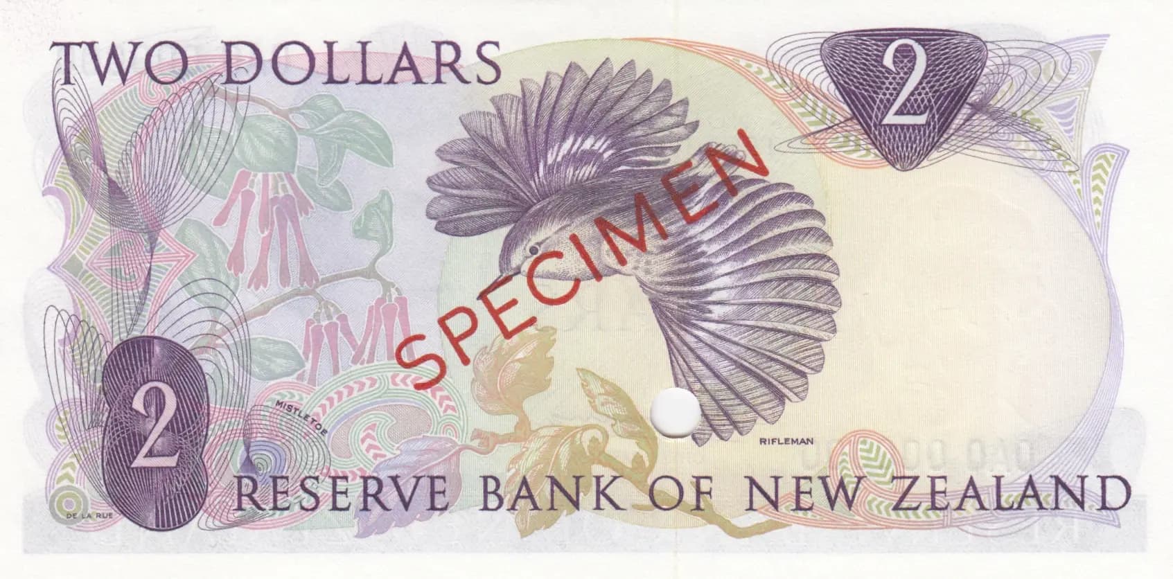 2 dollars 1967 specimen from New Zealand, P-164s (1967) — image 2