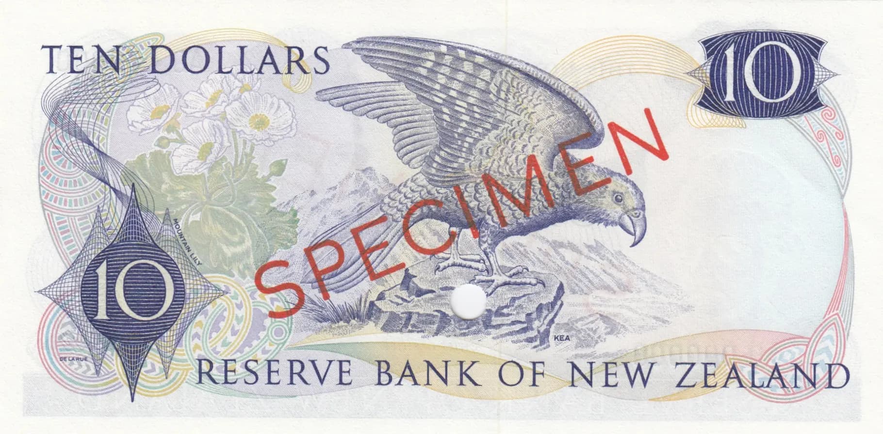 10 dollars 1967 specimen from New Zealand, P-166s (1967) — image 2
