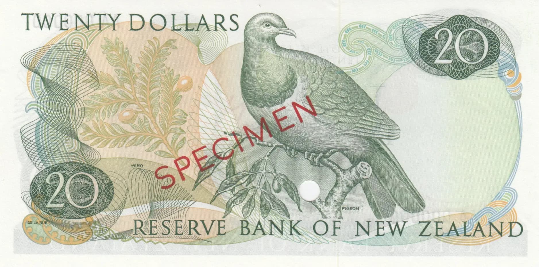 20 dollars 1967 specimen from New Zealand, P-167s (1967) — image 2
