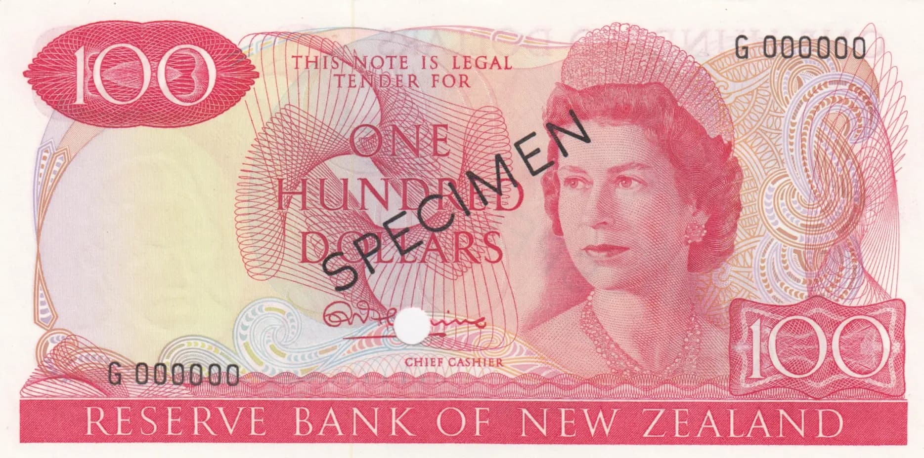 100 dollars 1967 specimen from New Zealand, P-168s (1967) — image 1