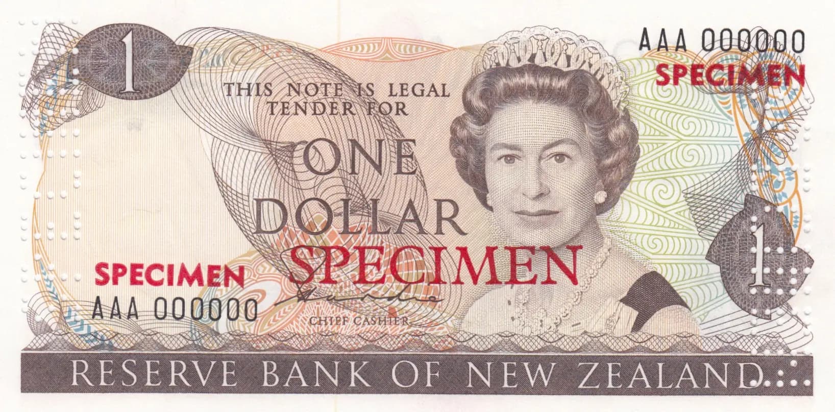 1 dollar 1981 specimen from New Zealand, P-169s (1981) — image 1