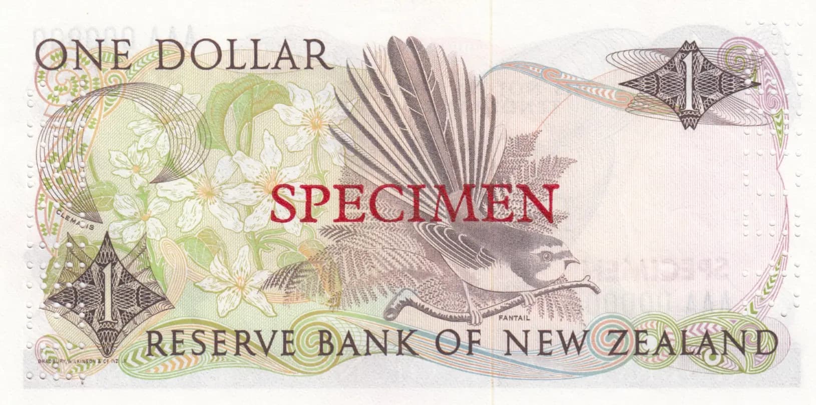 1 dollar 1981 specimen from New Zealand, P-169s (1981) — image 2