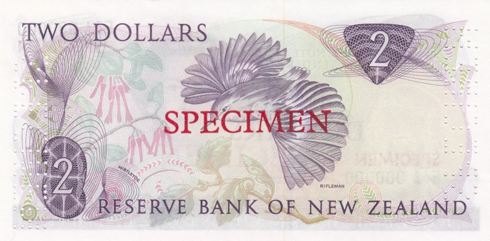 2 dollars 1981 specimen from New Zealand, P-170s (1981) — image 2