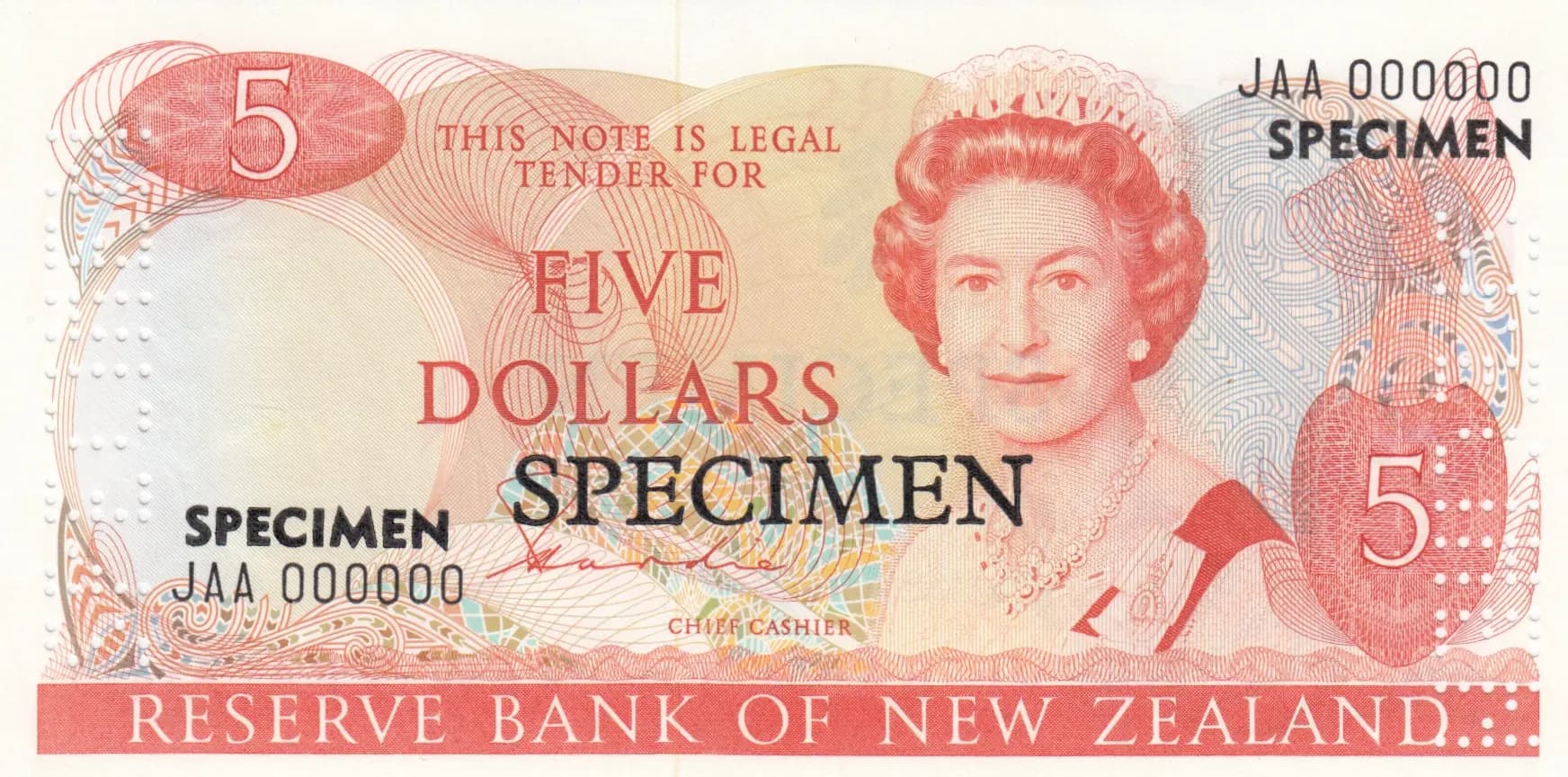 5 dollars 1981 specimen from New Zealand, P-171s (1981) — image 1