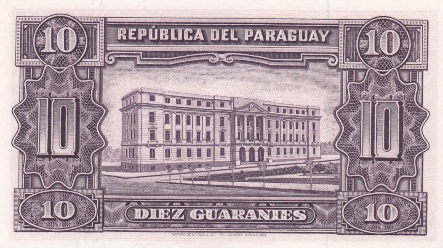 10 guarinies 1952 from Paraguay, P-187c (1952) — image 2