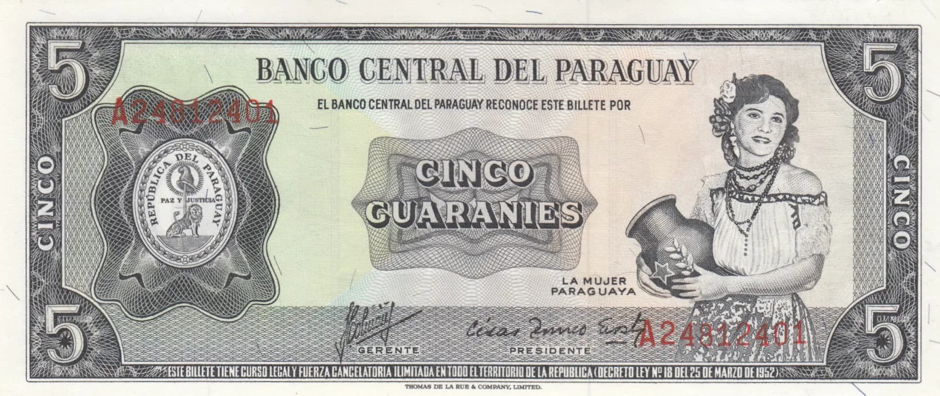 5 guarinies 1963 from Paraguay, P-195b (1963) — image 1