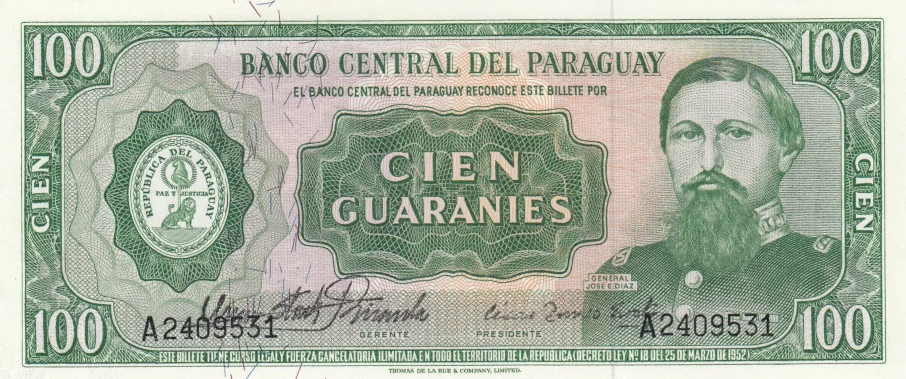 100 guarinies 1963 from Paraguay, P-198 (1963) — image 1