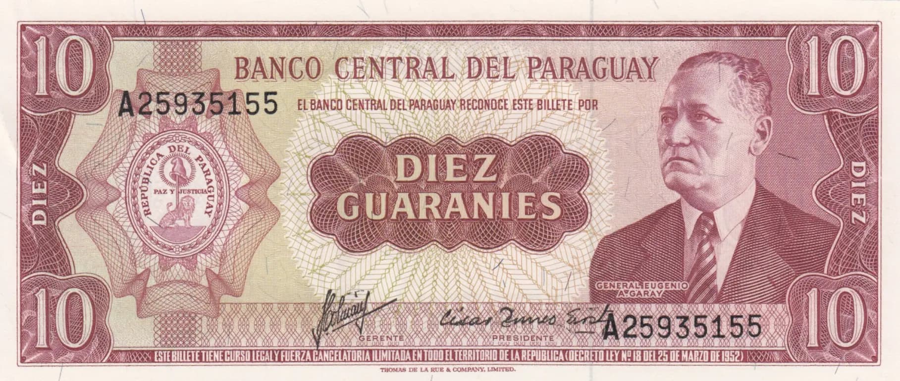 10 guarinies 1963 from Paraguay, P-196a(2) (1963) — image 1