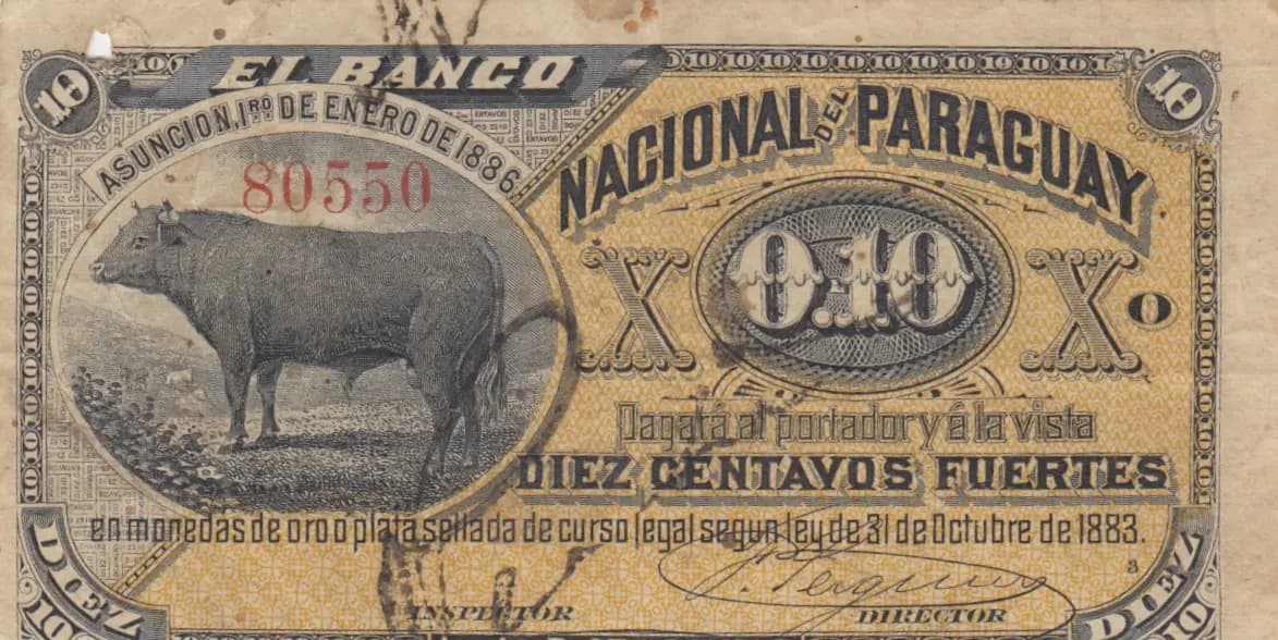 10 centavos 1882 from Paraguay, P-S122