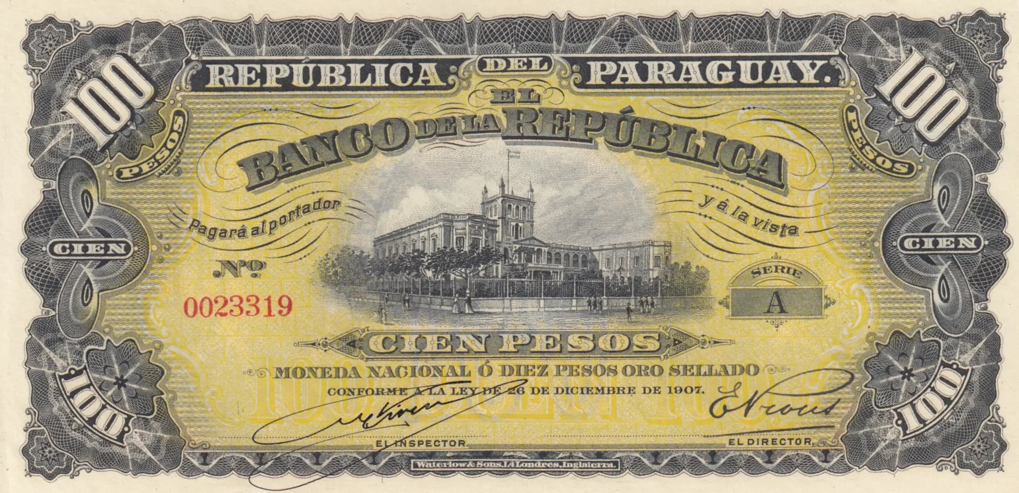 100 pesos 1907 from Paraguay, P-159 (1907) — image 1
