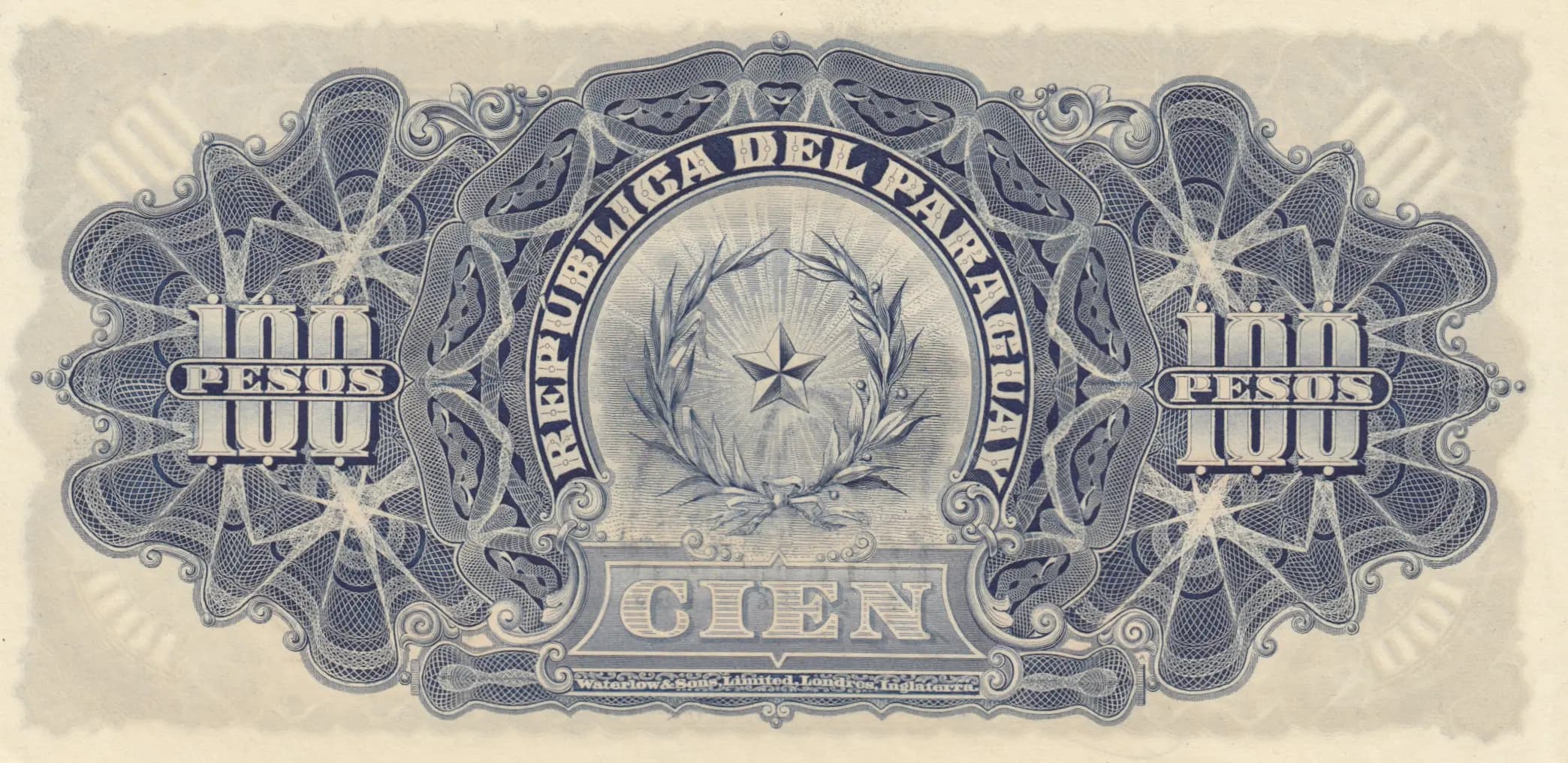 100 pesos 1907 from Paraguay, P-159 (1907) — image 2