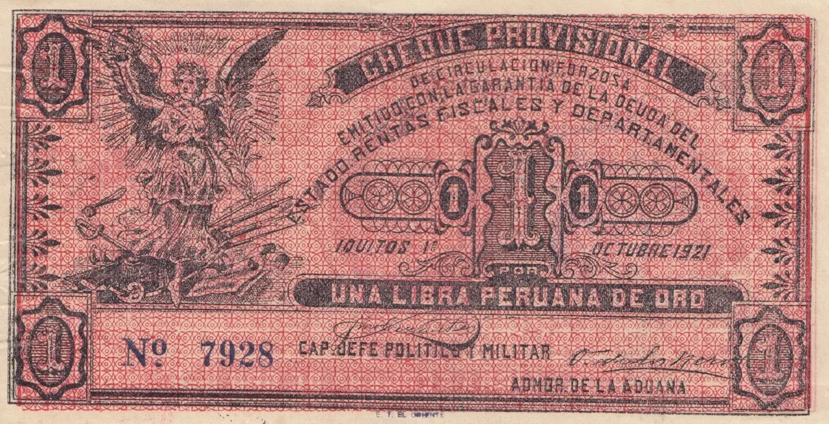 1 sol 1921 from Peru, P-unlisted (1921) — image 1