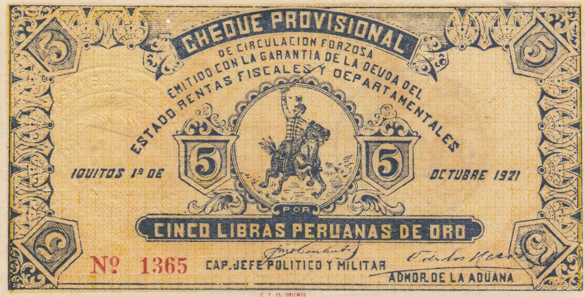 5 soles 1921 from Peru, P-unlisted (1921) — image 1