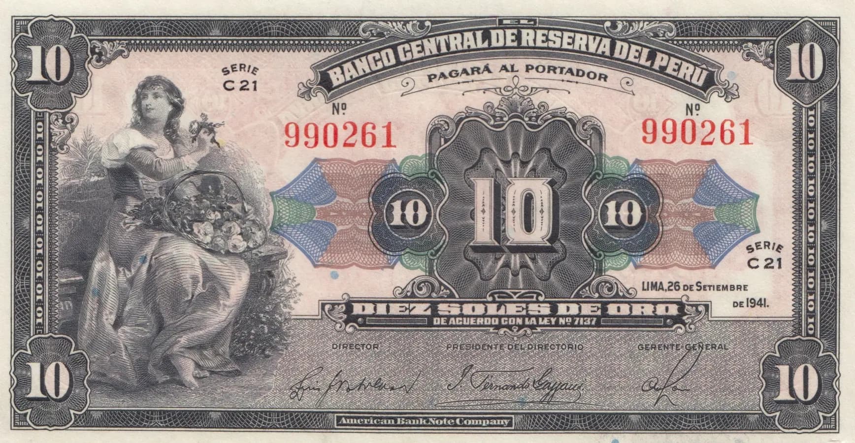10 soles 1941 from Peru, P-67A (1941) — image 1