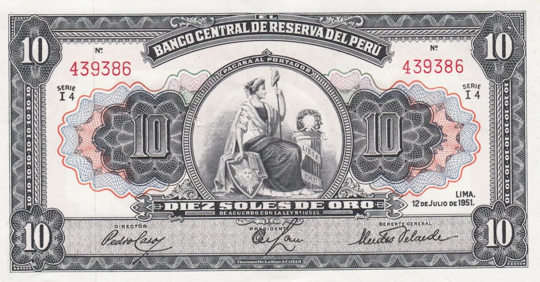 10 soles 1951 from Peru, P-71 (1951) — image 1