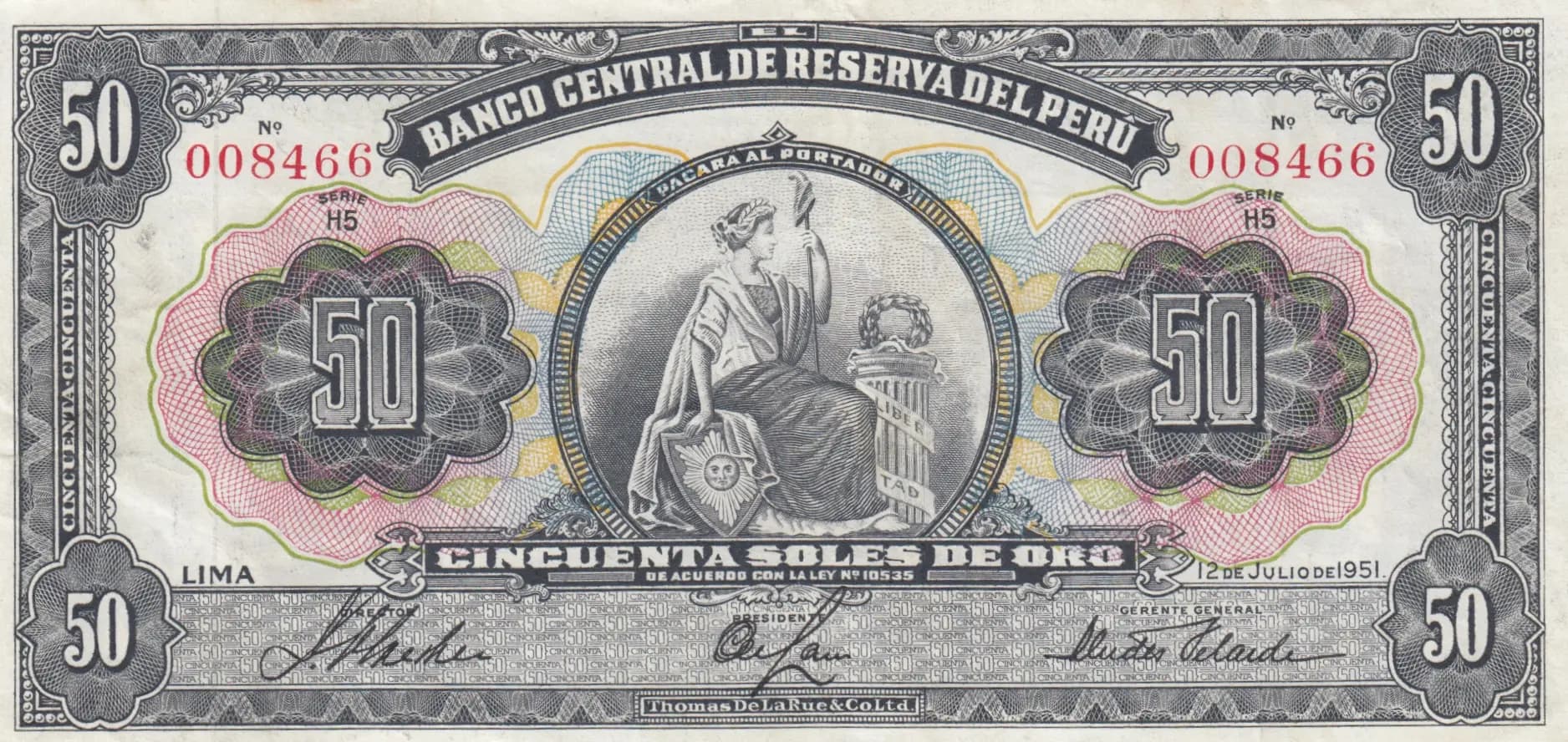 50 soles 1951 from Peru, P-72