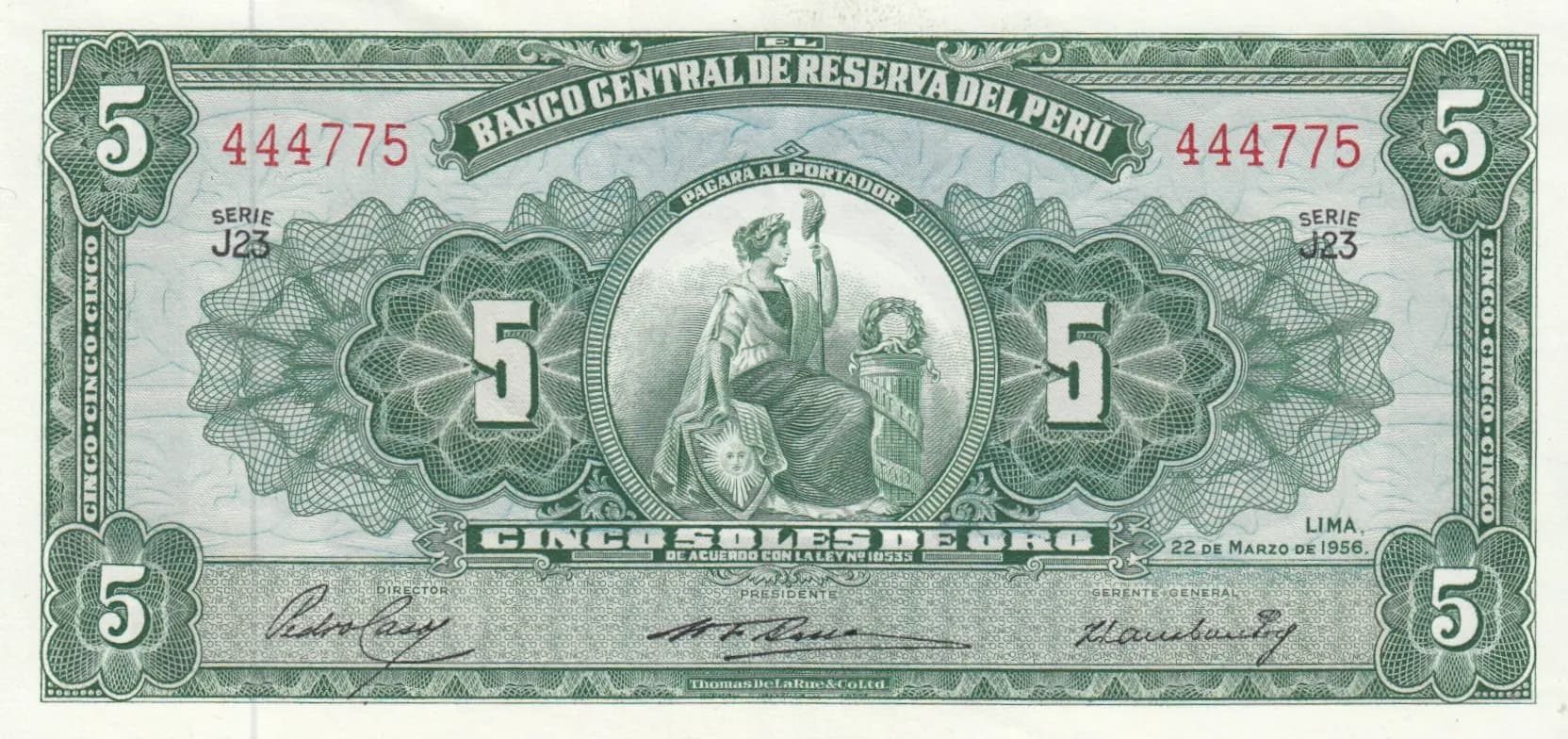 5 soles 1956 from Peru, P-76