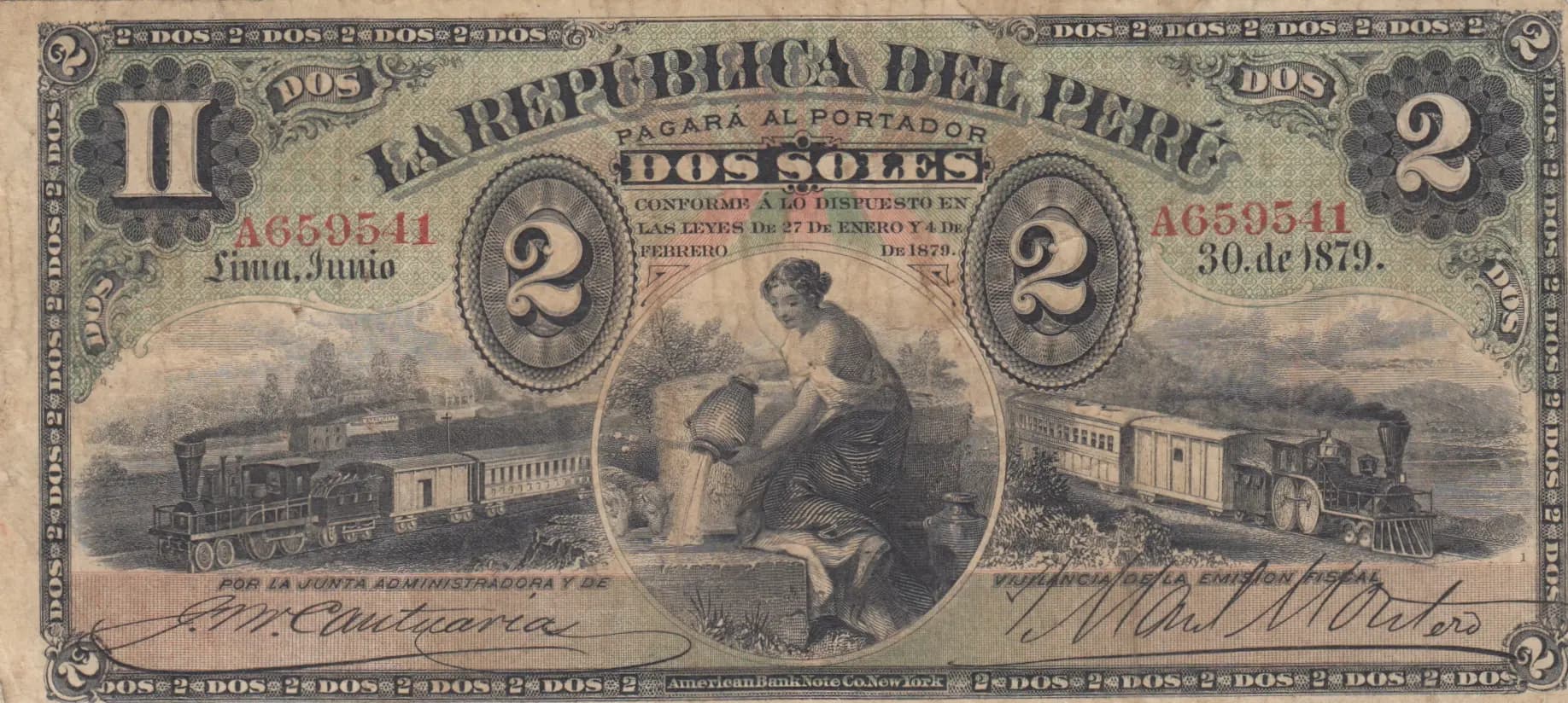 2 soles 1879 from Peru, P-2