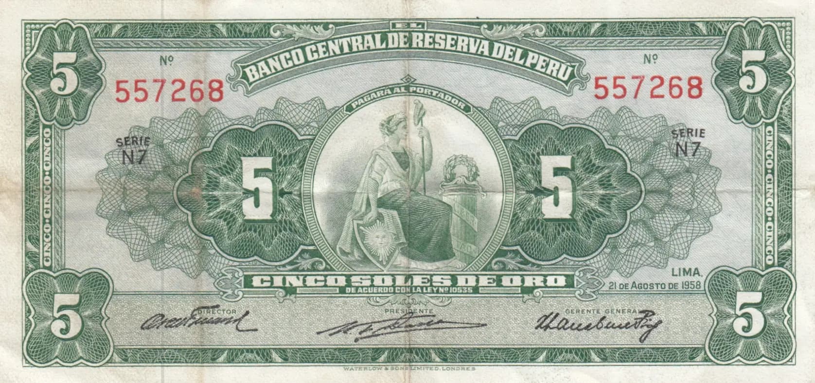 5 soles 1958 from Peru, P-81 (1958) — image 1