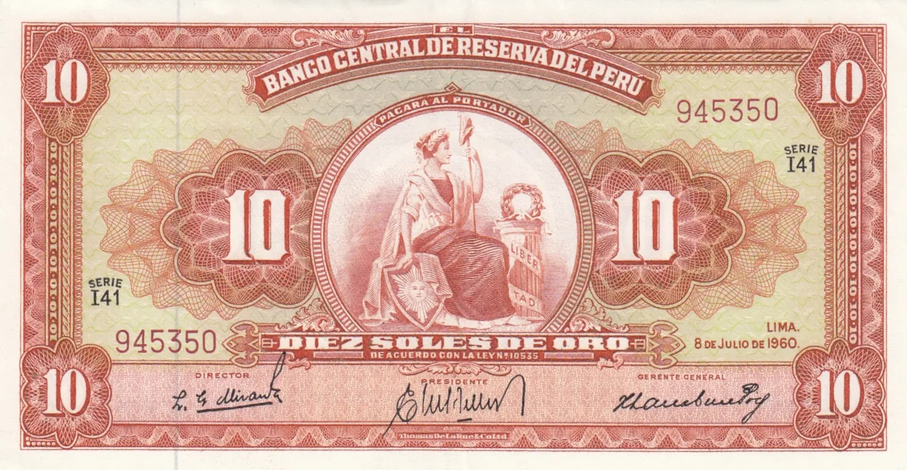 10 soles 1960 from Peru, P-82A (1960) — image 1