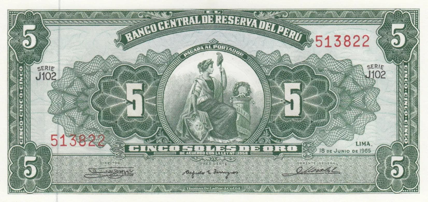 5 soles 1965 from Peru, P-83