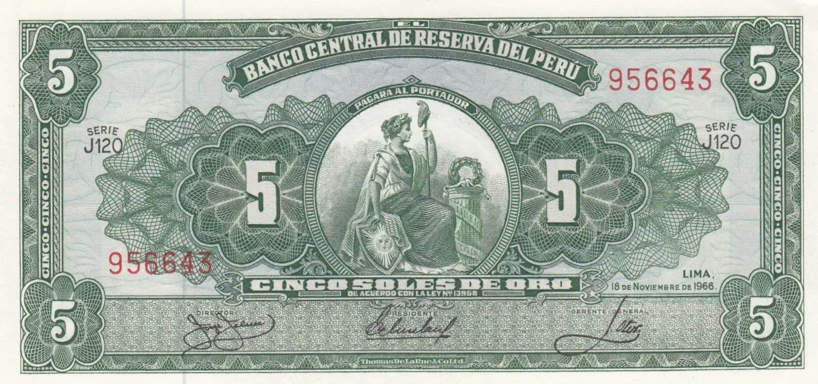 5 soles 1966 from Peru, P-83