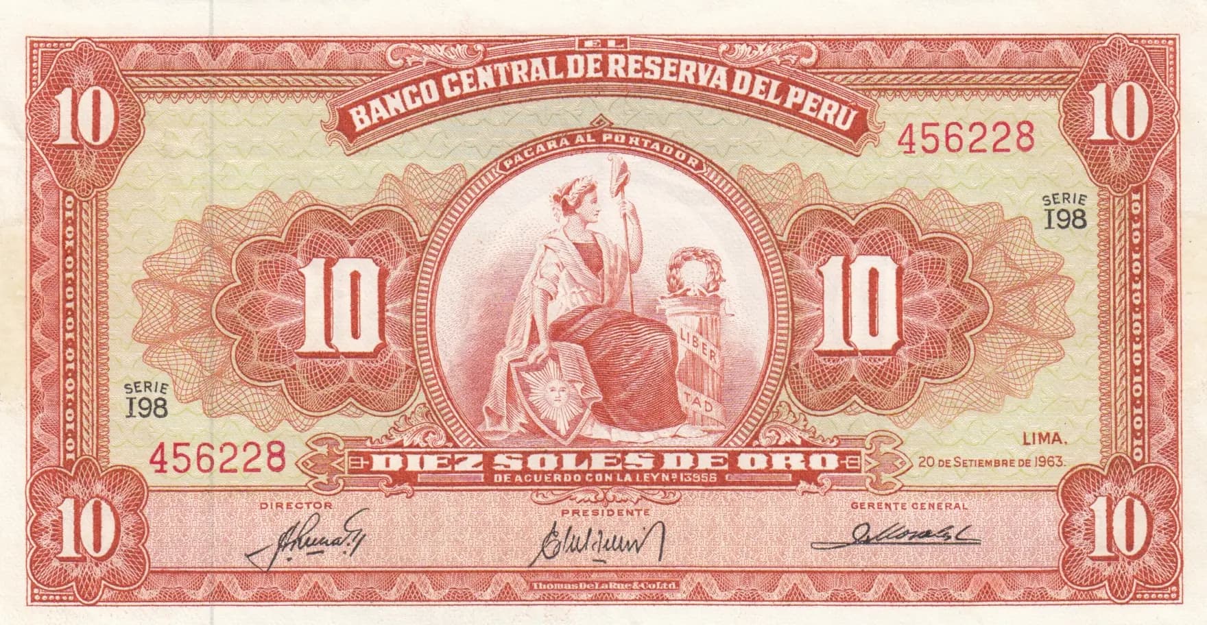 10 soles 1963 from Peru, P-84