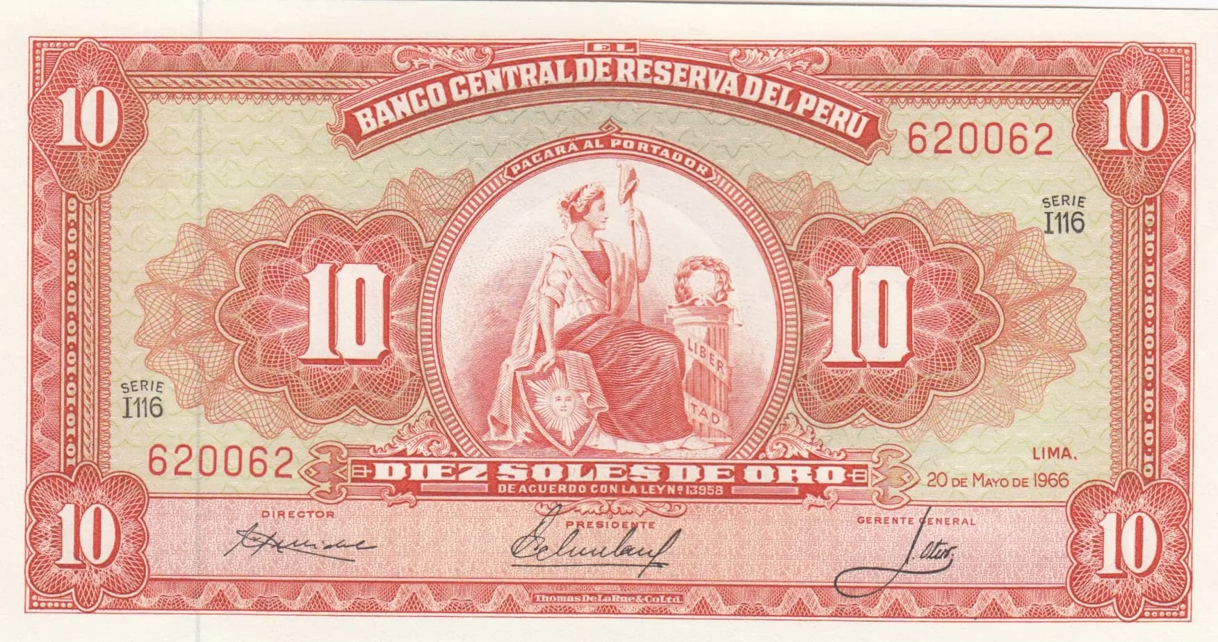 10 soles 1966 from Peru, P-84