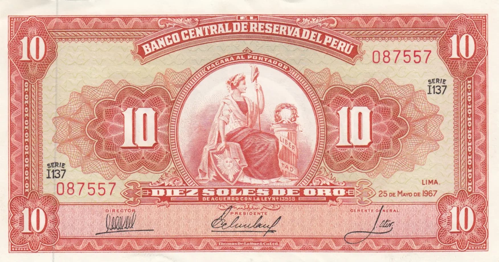 10 soles 1967 from Peru, P-84