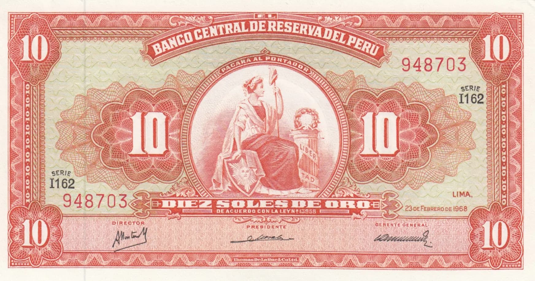 10 soles 1968 from Peru, P-84