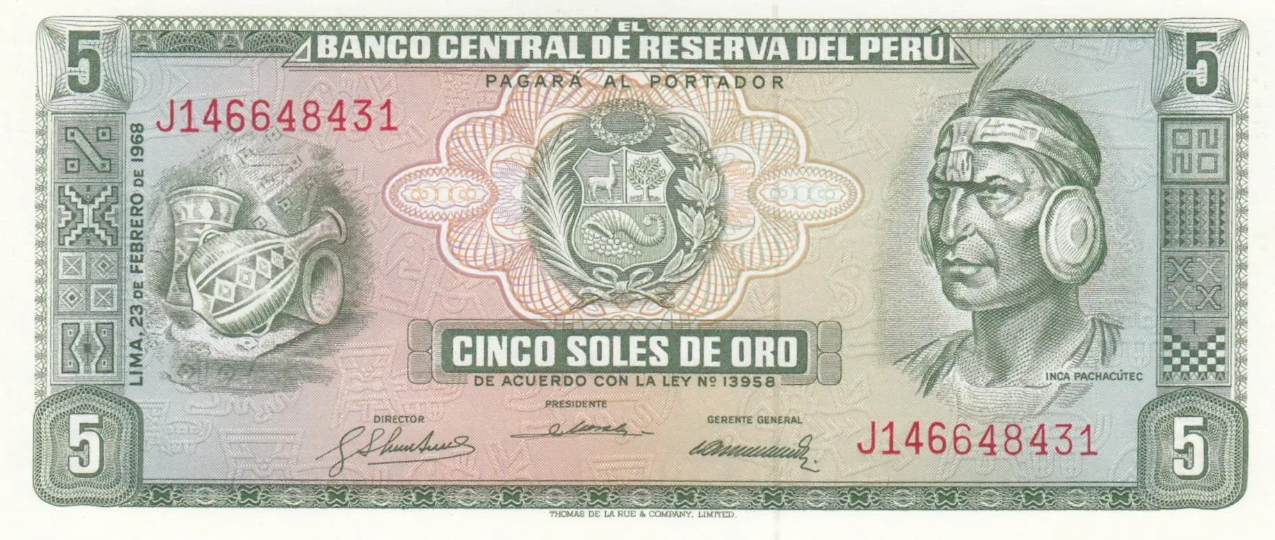 5 soles 1968 from Peru, P-92