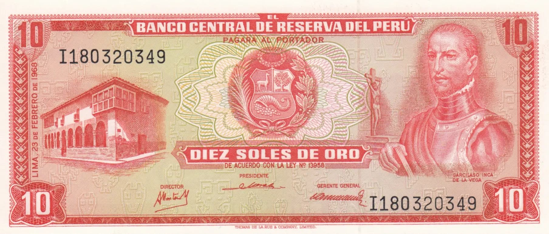 10 soles 1968 from Peru, P-93 (1968) — image 1