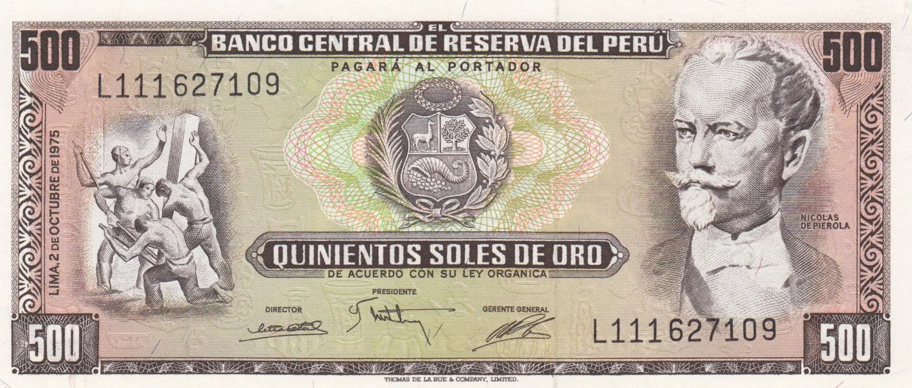 500 soles 1975 from Peru, P-110