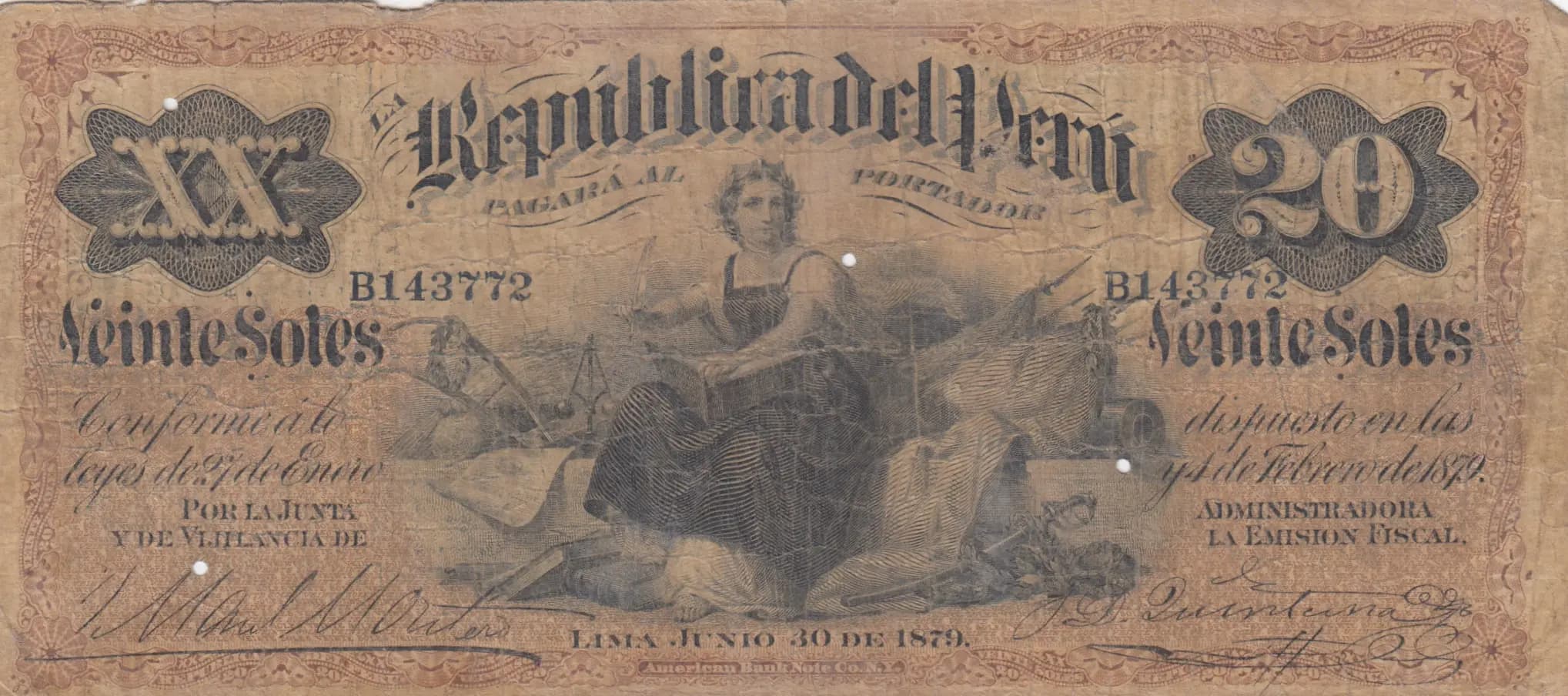 20 soles 1879 from Peru, P-6 (1879) — image 1