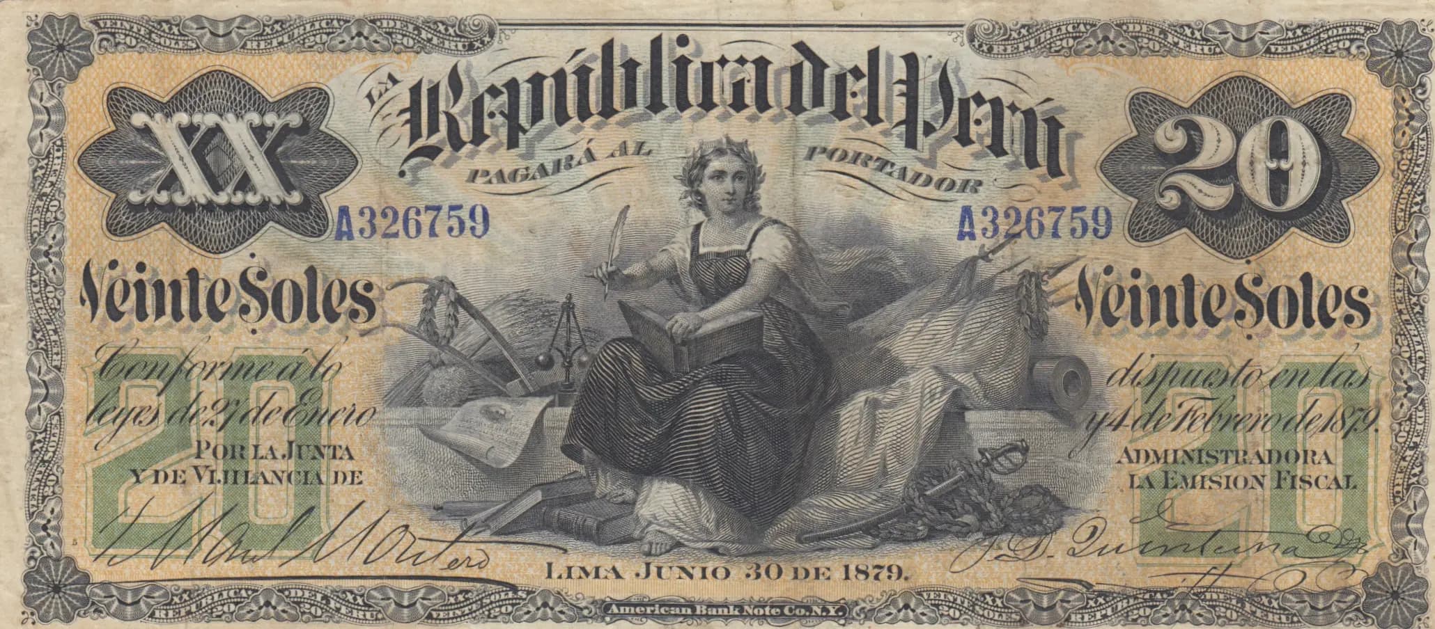 20 soles 1879 from Peru, P-7 (1879) — image 1