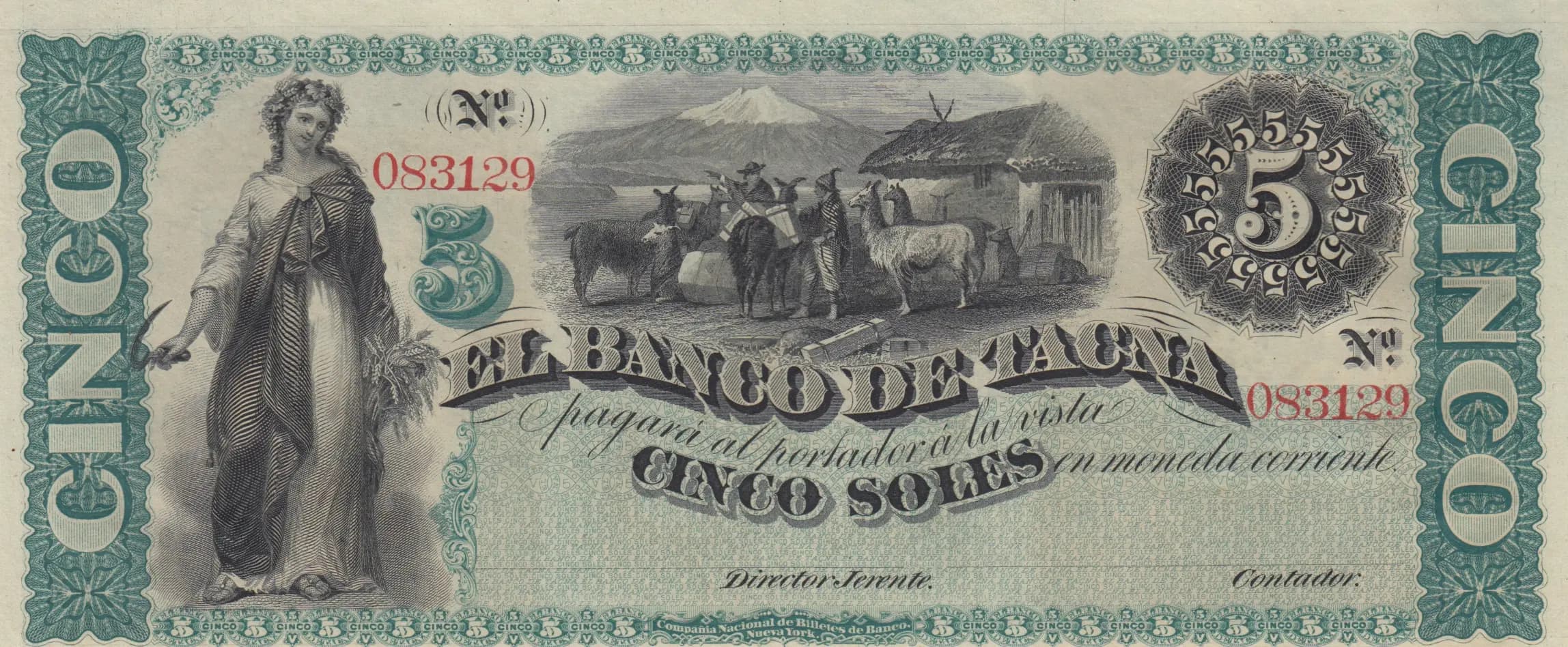 5 soles 1870 from Peru, P-S384r