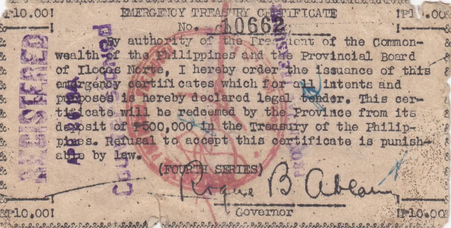 10 pesos 1942 from Philippines, P-S283c (1942) — image 2