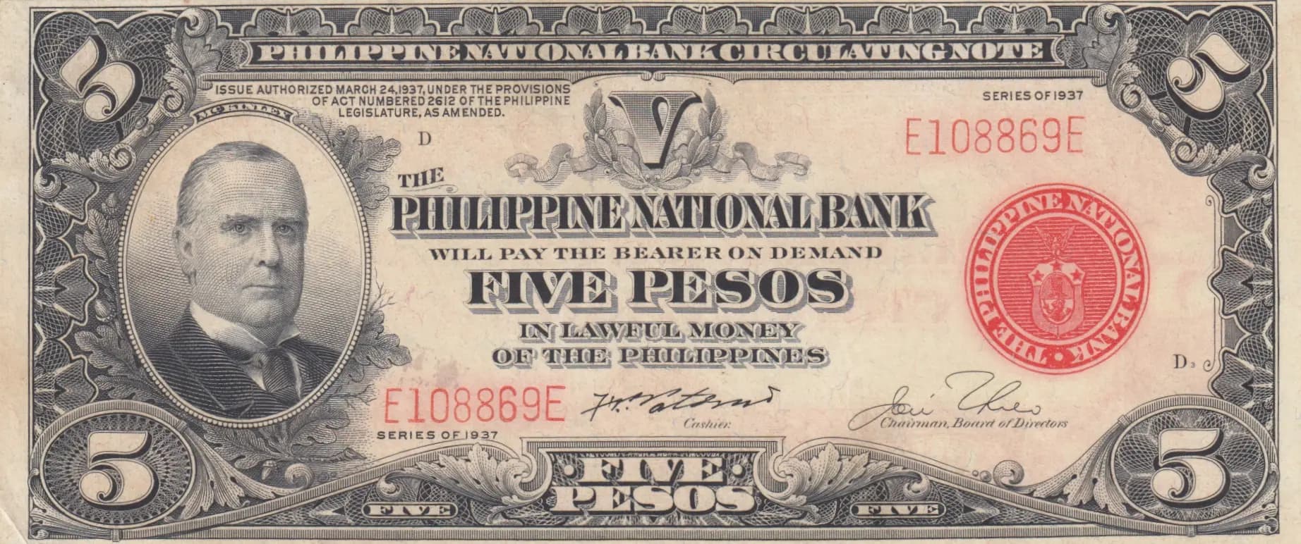 5 pesos 1937 from Philippines, P-57 (1937) — image 1