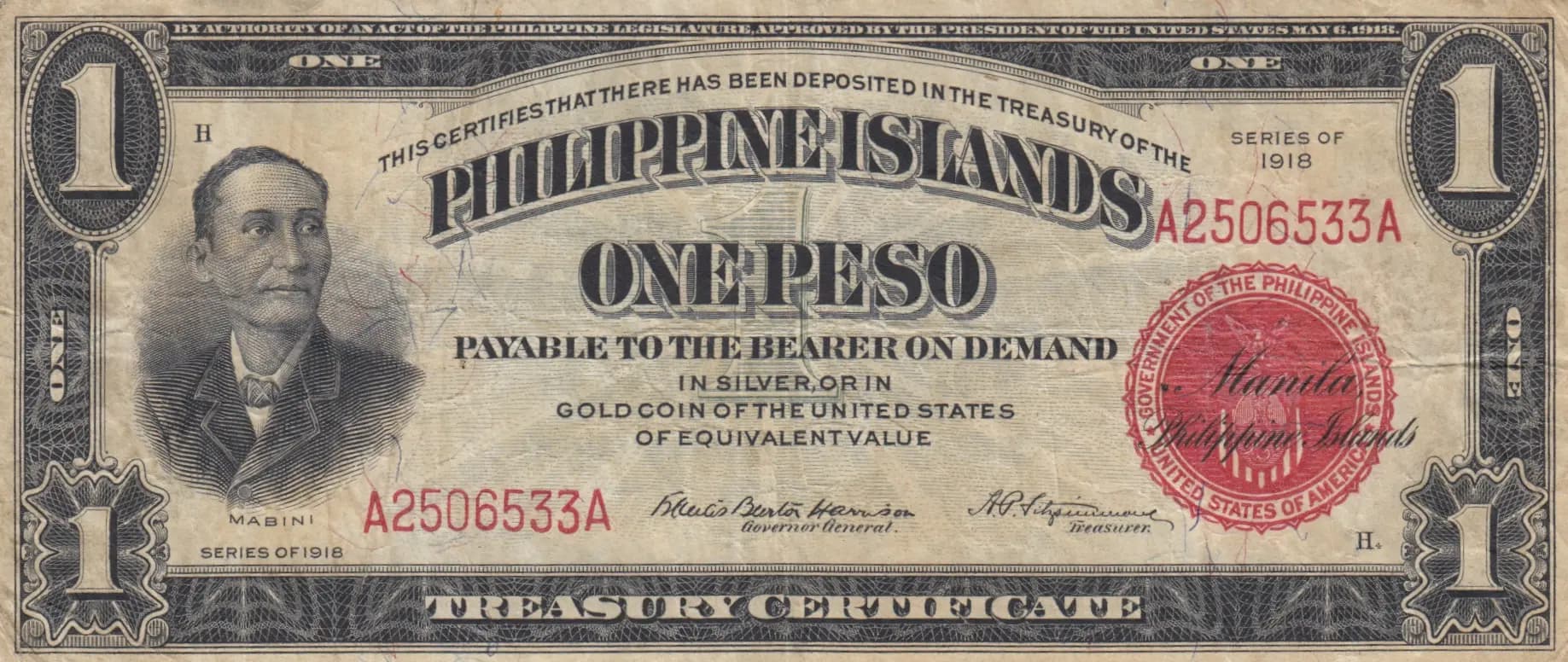 1 peso 1918 from Philippines, P-60a