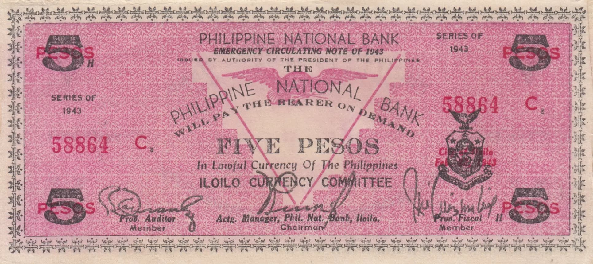 5 pesos 1943 from Philippines, P-S328a