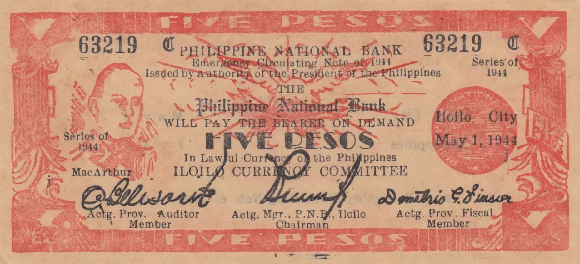 5 pesos 1944 from Philippines, P-S341