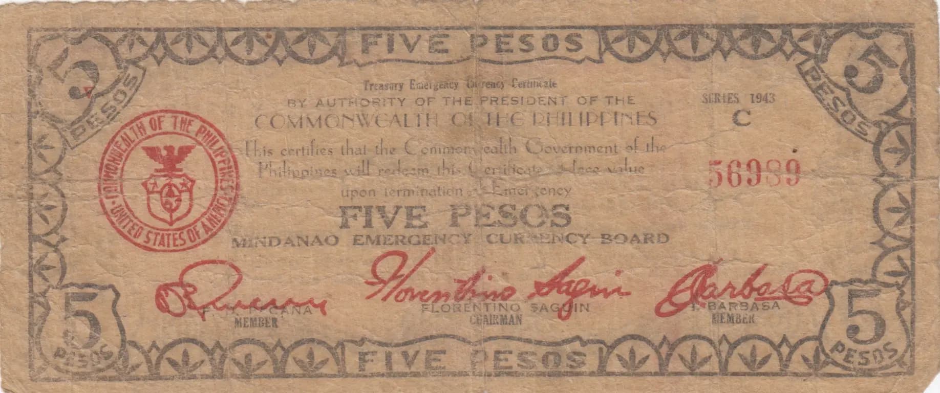 5 pesos 1943 from Philippines, P-S487c (1943) — image 1