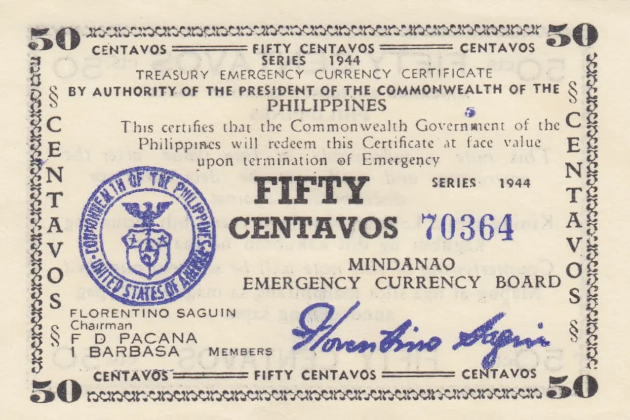 50 centavos 1944 from Philippines, P-S522b