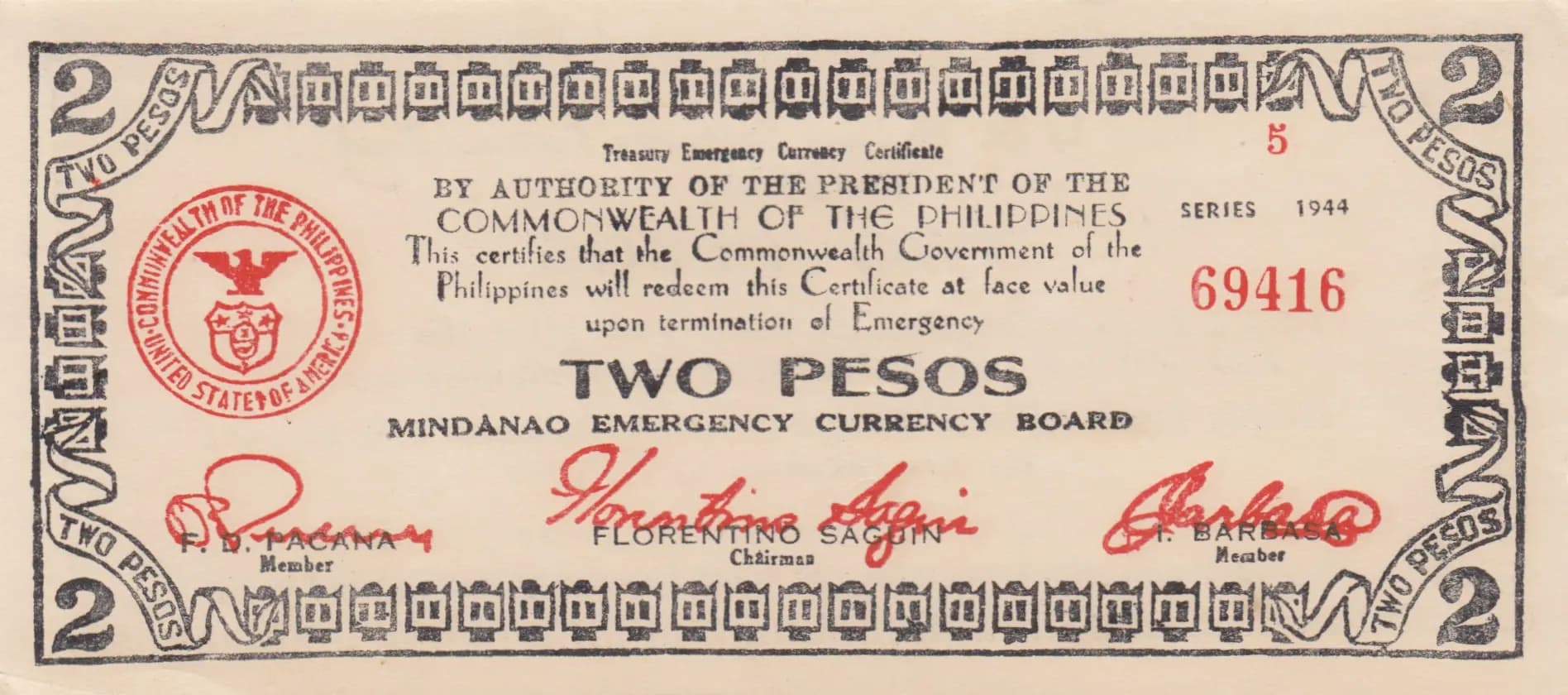 2 pesos 1944 from Philippines, P-S524b