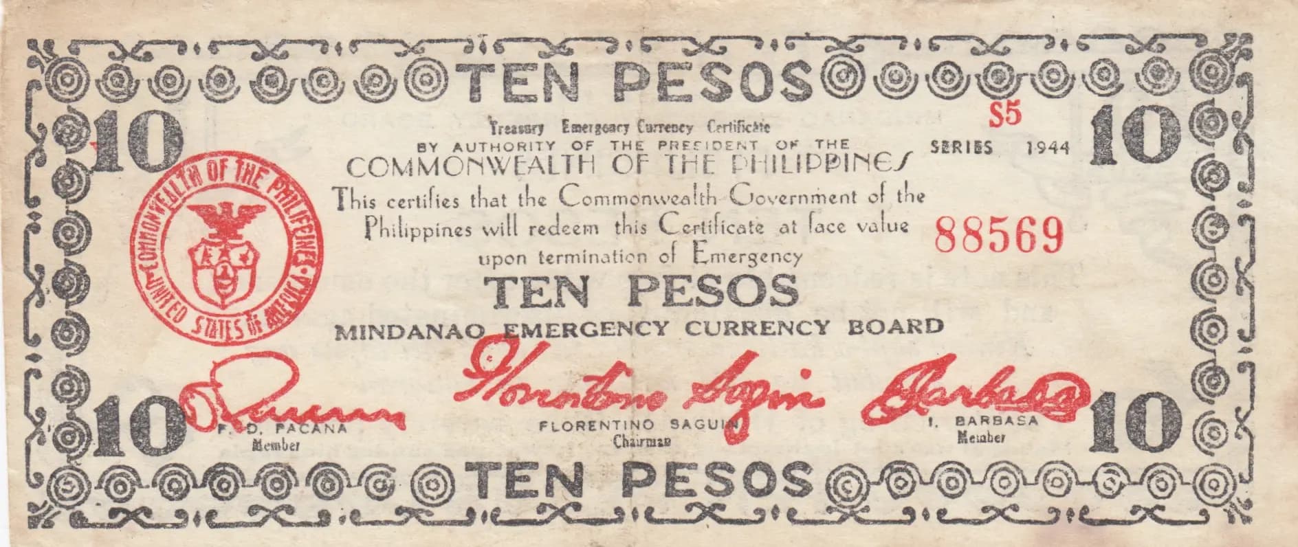 10 pesos 1944 from Philippines, P-S527e